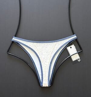 FAE Swim Hailey Lace Denim Full Coverage High Cut Bikini Bottom Sz Small NWT